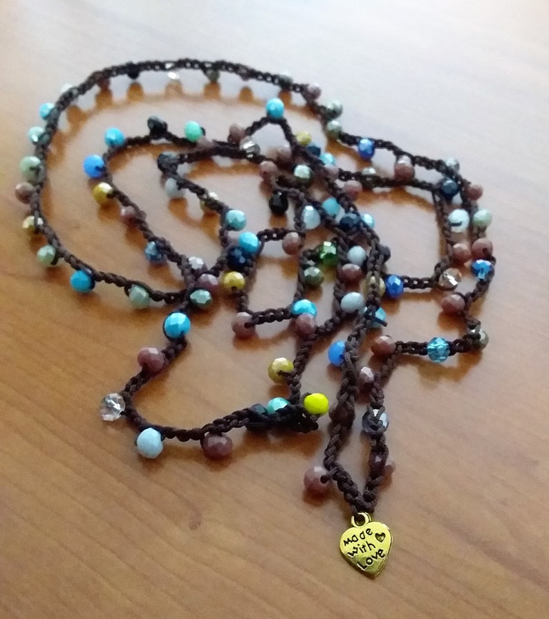 handmade crochet turquoise Boho brown green with matching necklace side slits