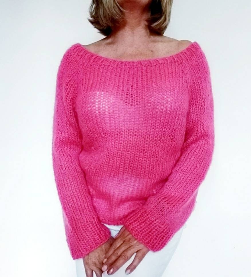 Fuchsia Pink Mohair Sweater Boat Neck 