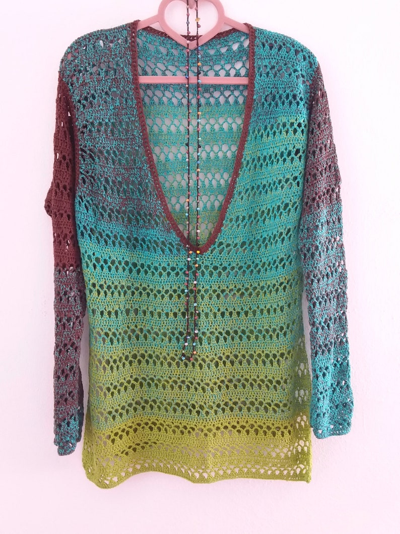 handmade crochet turquoise Boho brown green with matching necklace side slits