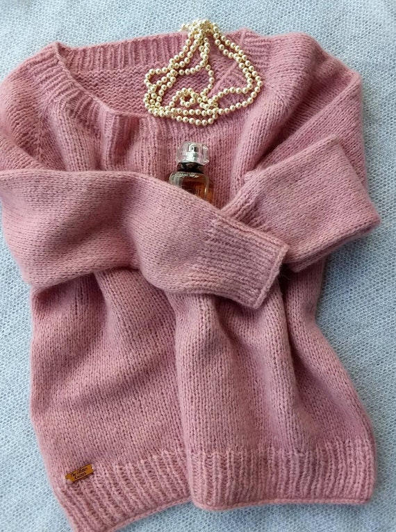 Maglione donna in mohair e alpaca rosa scollo a barca | Etsy Italia