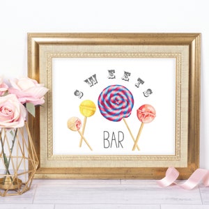 Candy Sweets Bar Party 8x10 Printable, Sweets Bar Party Sign, Cake Table Decor, Candy Party Theme, Lolipop Decor, Candy Wall Print