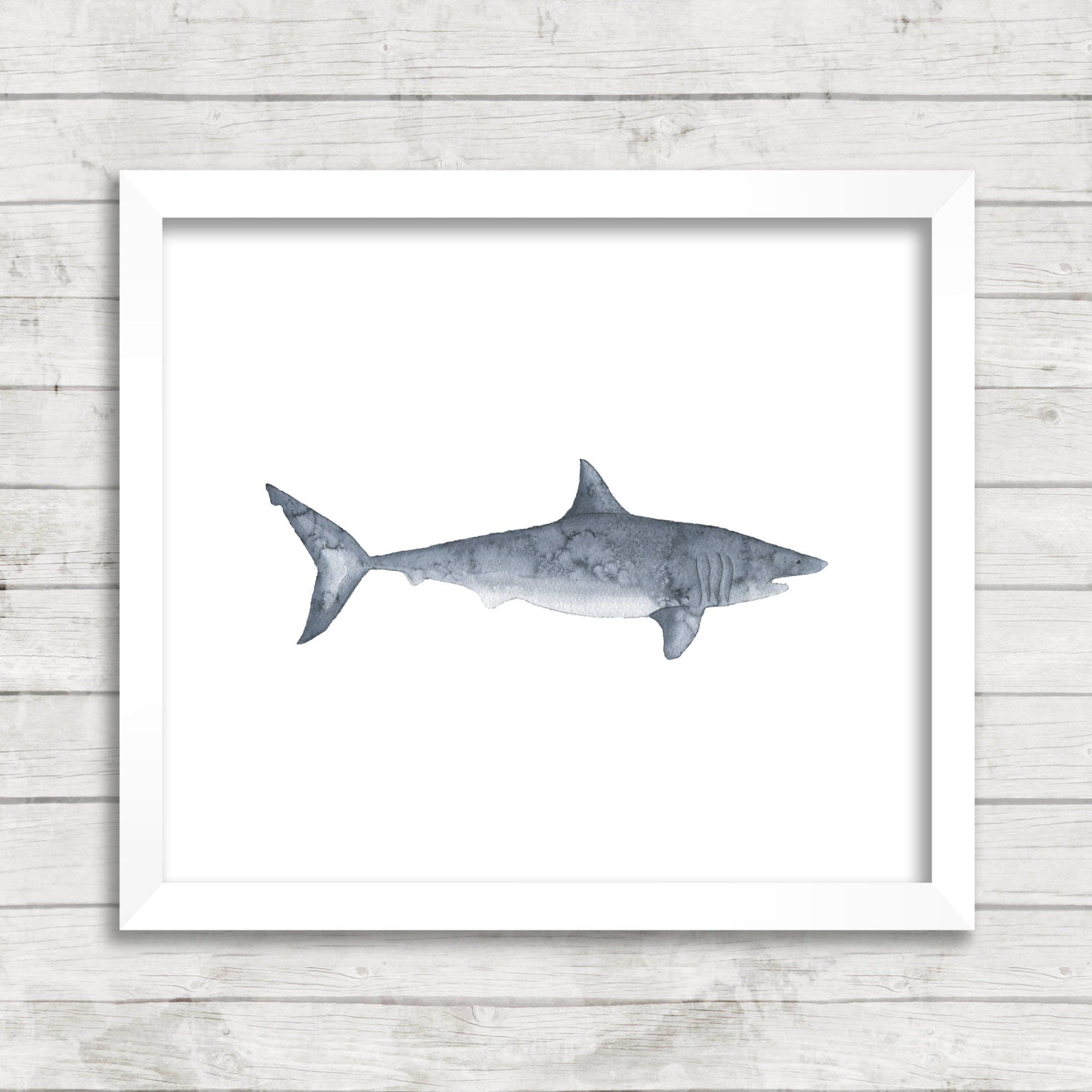 Shark Watercolor 8x10 Printable Wall Art, Instant Download, Nautical ...