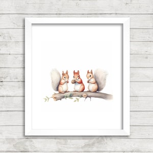 Woodland Squirrels Kids Nursery Wall Art Print, 8x10 Printable, Instant Digital Download, Kid&#39;s Nursery Bedroom Decor, Woodland Animals