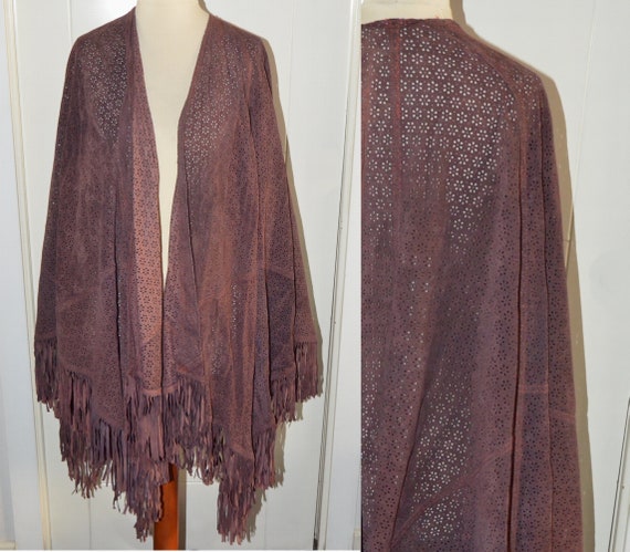 Burgundy suede cape - Vintage fringe jacket