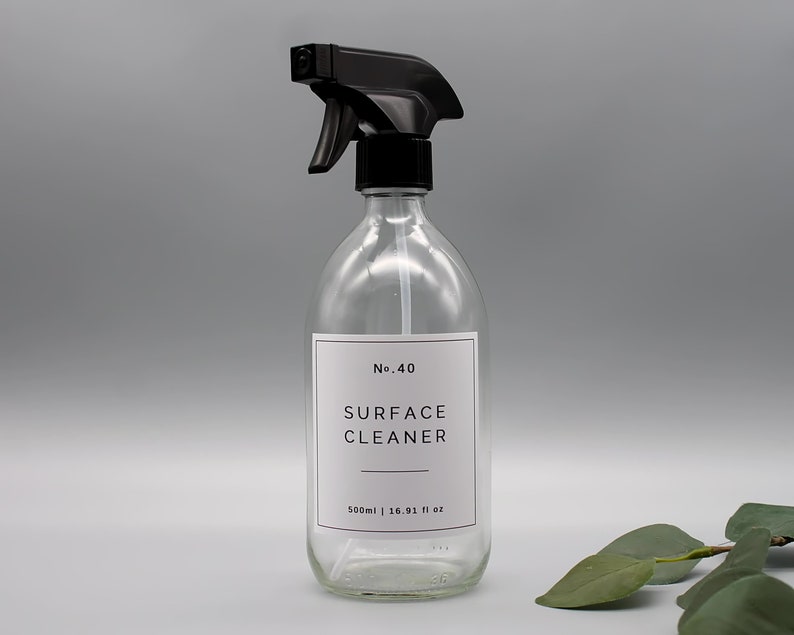 Botella dispensadora de vidrio transparente para cocina: jabón de manos, lavavajillas y limpiador de superficies - 500 ml Surface Cleaner