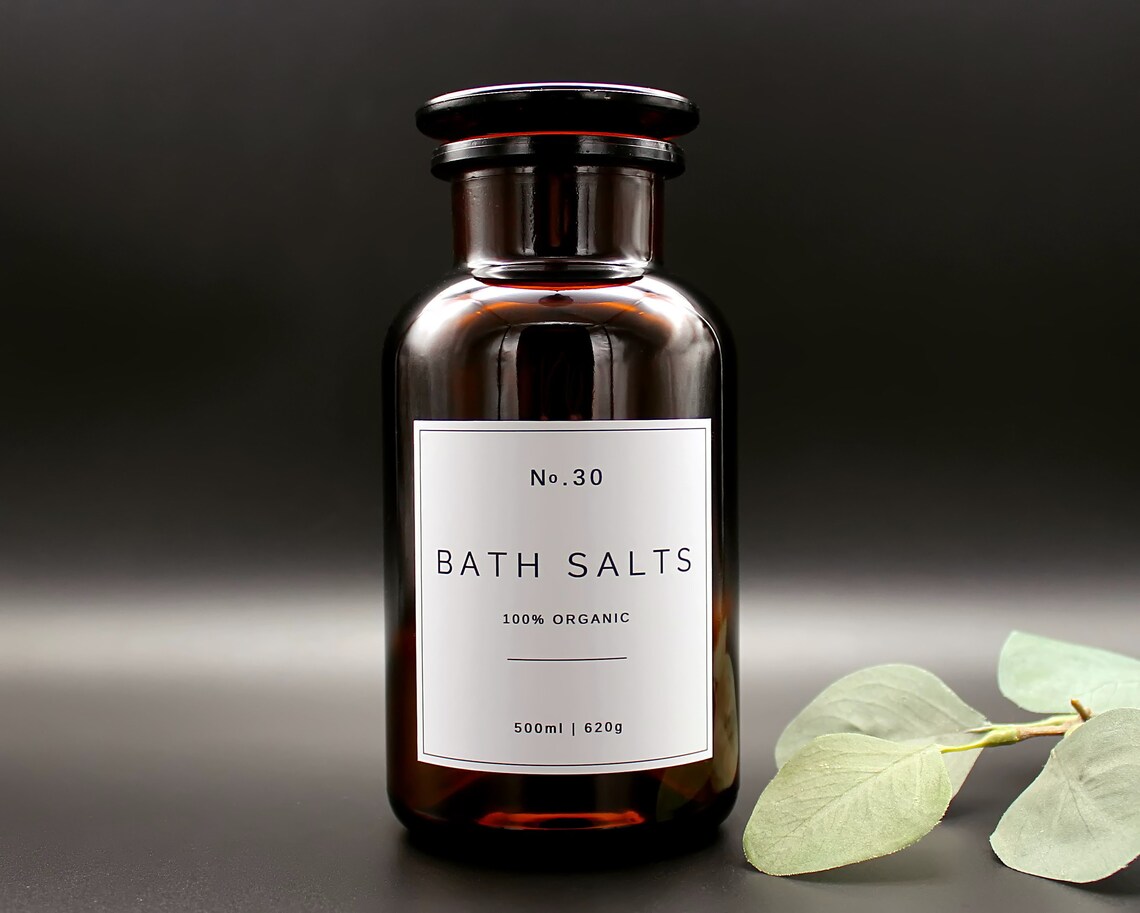 Amber Glass Apothecary Bath Salts Jar 500ml With White Grey Etsy UK