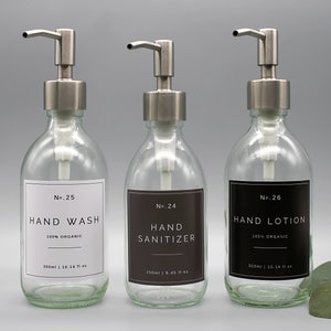 Refillable Clear Glass Dispenser Bottle: Silver Metal Pump