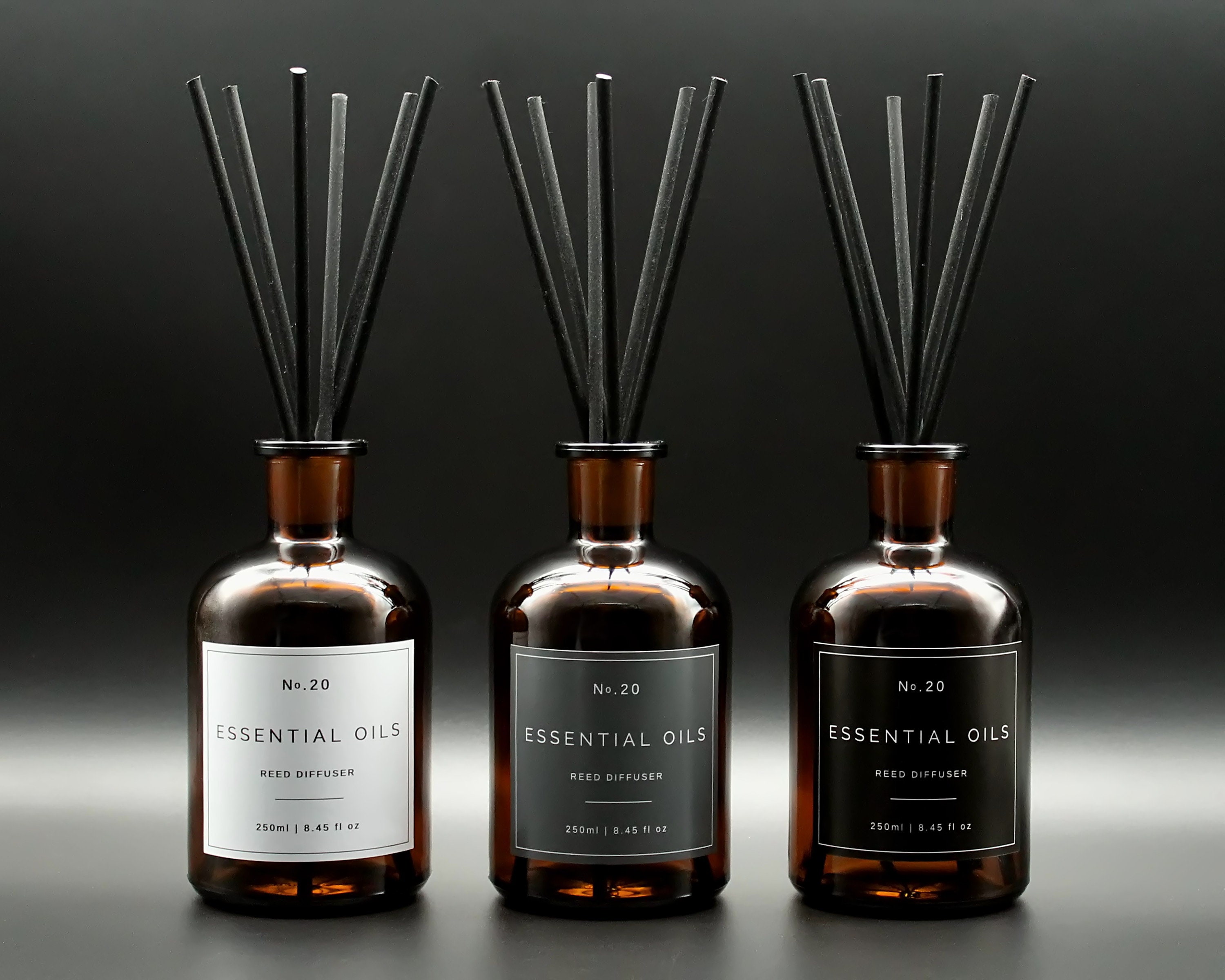 Amber Glass Apothecary Diffuser Bottle With Black Reeds | 250Ml