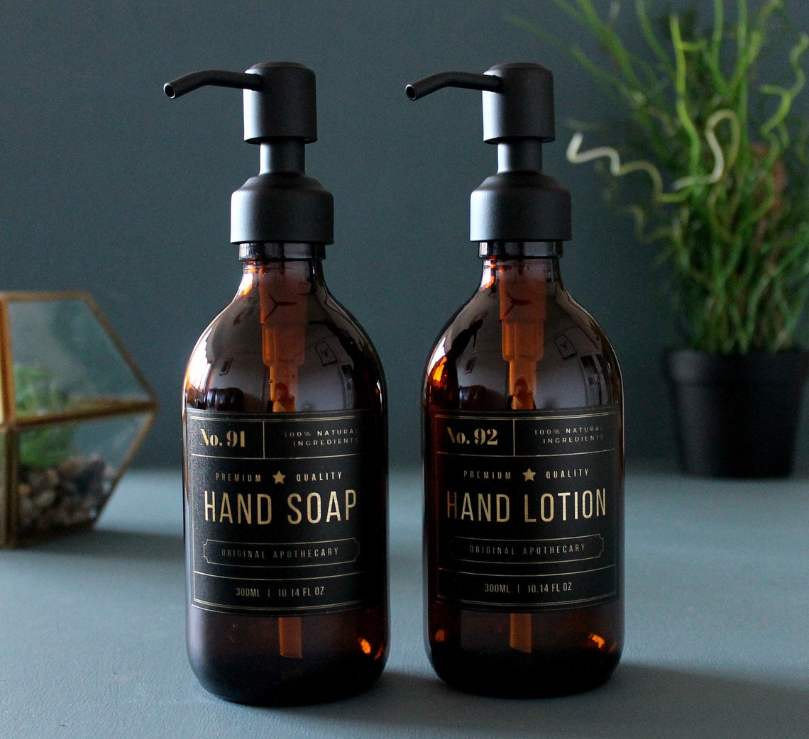 Amber Glass Hand Soap Hand Lotion Dispenser Bottle With Etsy UK