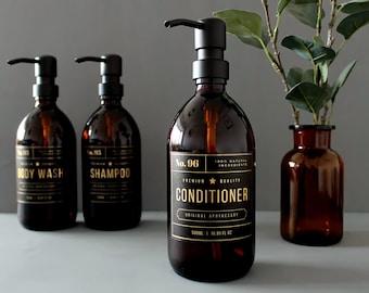 Refillable Amber Glass Dispenser Bottle: Shampoo, Body Wash, Conditioner