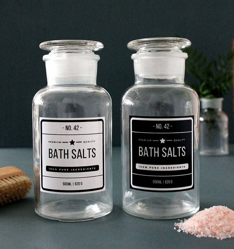 Clear Glass Vintage Style Apothecary Bath Salts Jar With Glass Etsy UK