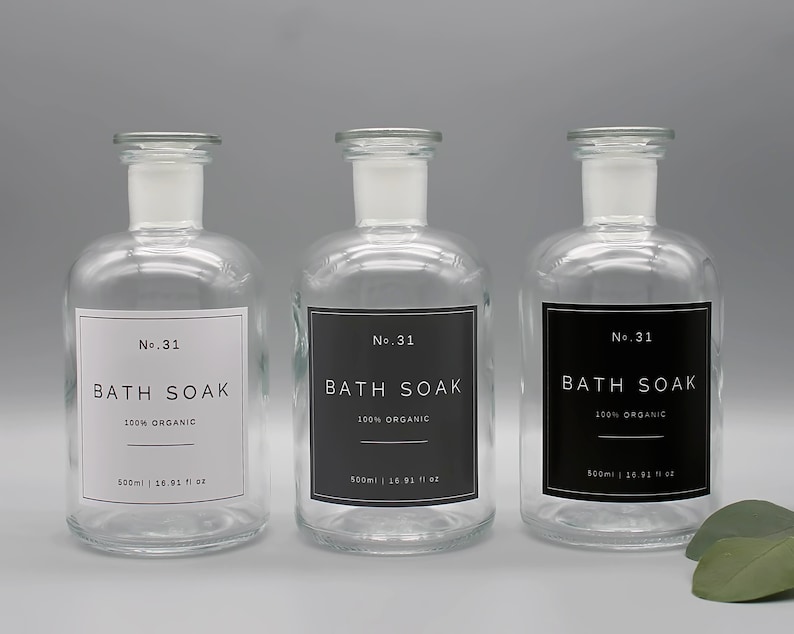 Clear Glass Apothecary Bath Soak Jar With White Grey Black Etsy