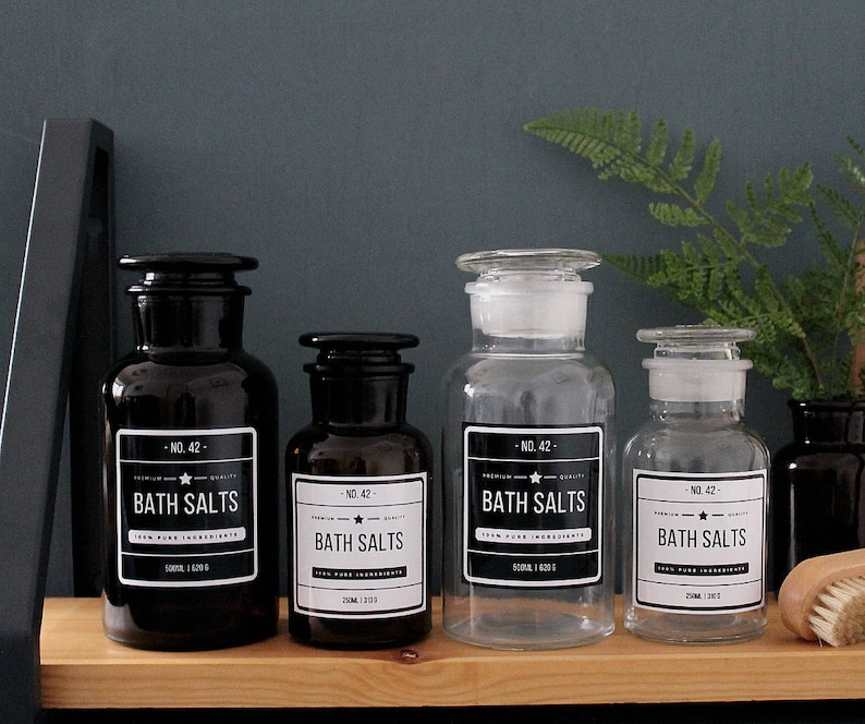 Clear Glass Vintage Style Apothecary Bath Salts Jar With Glass Etsy UK