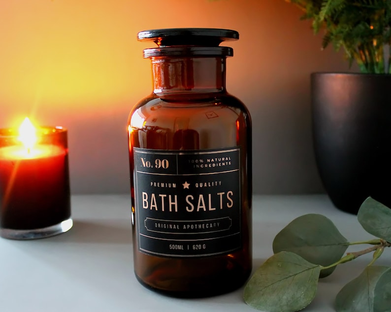 Amber Glass Apothecary Bath Salts Jar 500ml 16oz With Copper Etsy