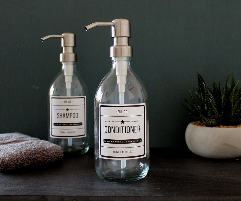 Clear Glass Shampoo Conditioner Dispenser Bottle with Etsy