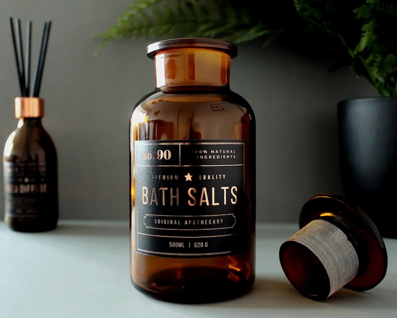 Amber Glass Apothecary Bath Salts Jar 500ml 16oz With Copper Etsy