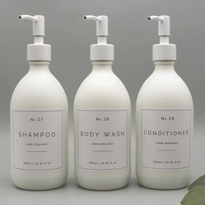 Shampoo, Conditioner, Body Wash Dispenser Bottle in Matte White Glass 500ml