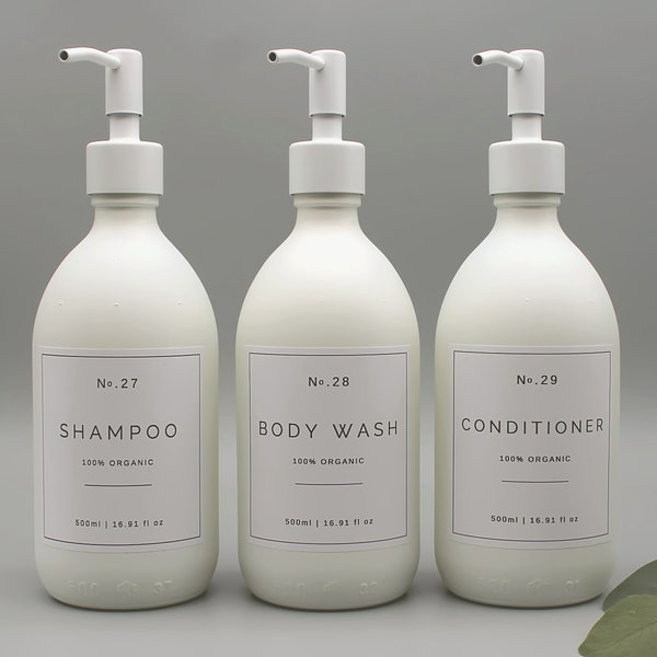 Shampoo, Conditioner, Body Wash Spenderflasche aus mattem Weißglas 500ml