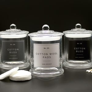 Clear Glass Bathroom Jar: Cotton Balls, Pads, Buds Storage Container