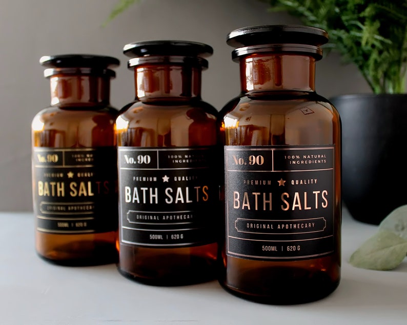 Amber Glass Apothecary Bath Salts Jar 500ml 16oz With Gold Etsy UK