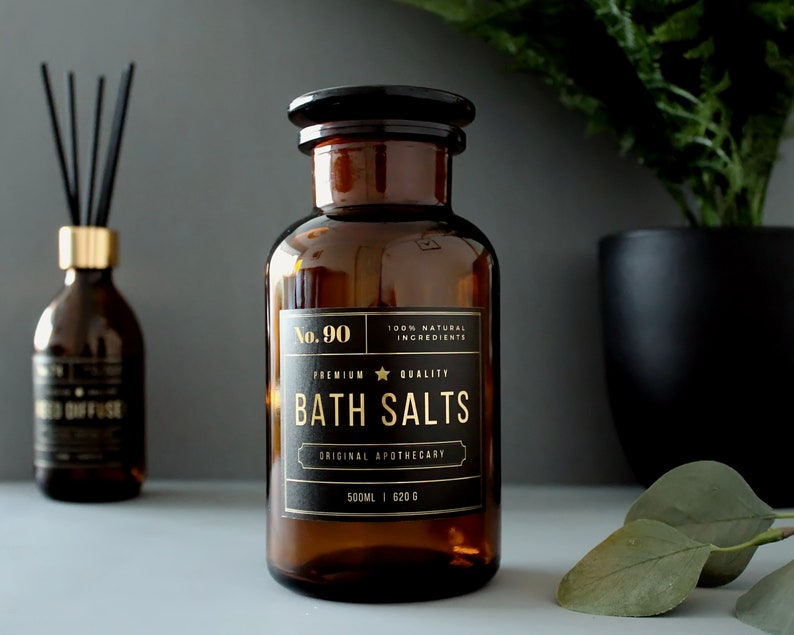 Amber Glass Apothecary Bath Salts Jar 500ml 16oz with Gold Etsy