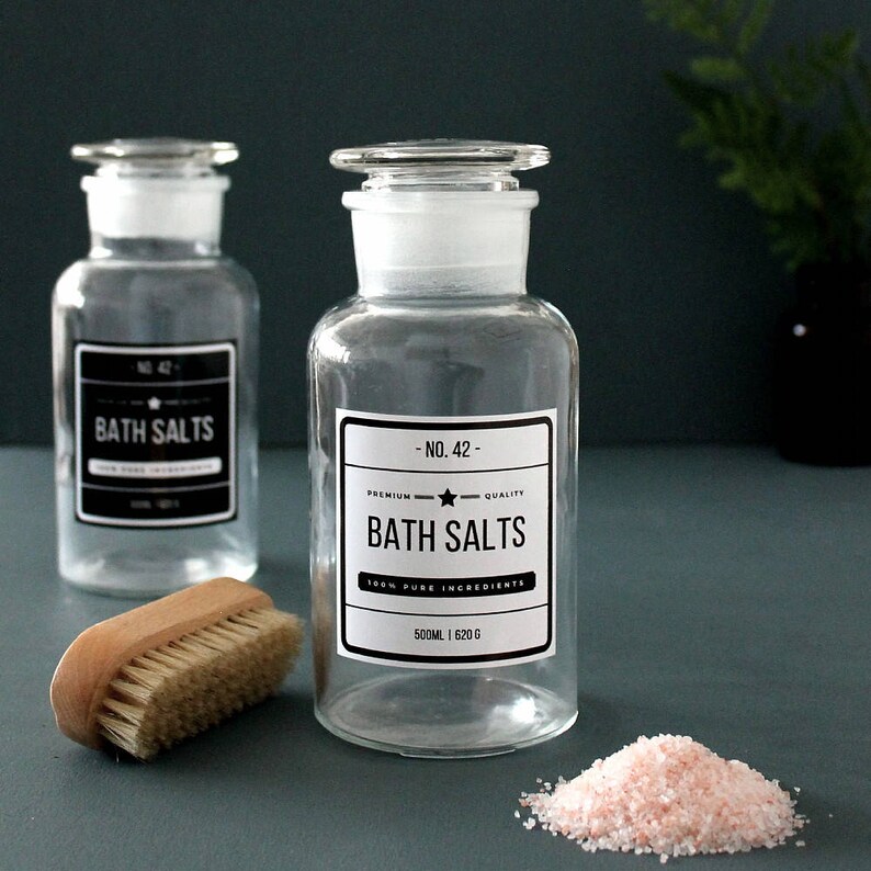 Clear Glass Vintage Style Apothecary Bath Salts Jar With Glass Etsy UK