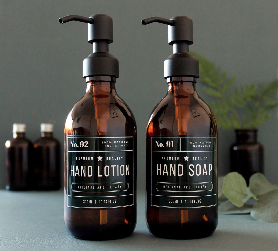 Refillable Amber Glass Bottle, Soap Dispenser for Dish Soap, Shampoo