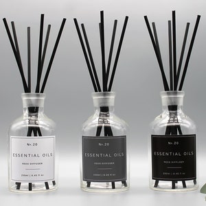 Apothecary Jar Reed Diffuser: Clear Glass, Waterproof Label (250ml)