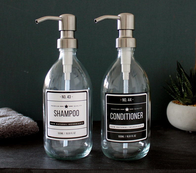 Clear Glass Shampoo Conditioner Dispenser Bottle with Etsy