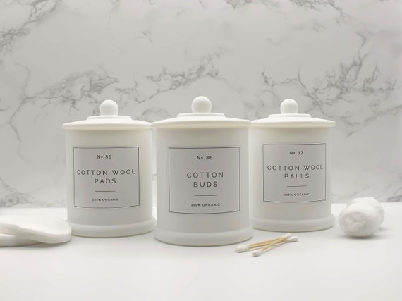Matte White Glass Bathroom Storage Jar: Cotton Balls, Pads, Buds