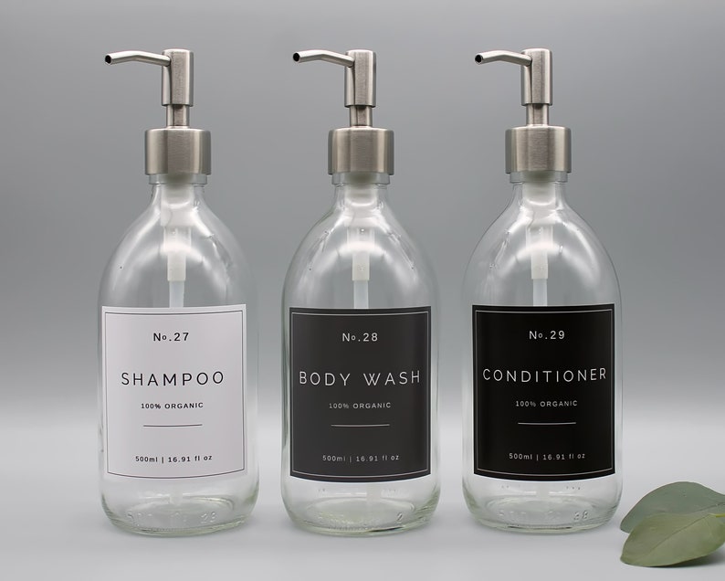 Clear Glass Apothecary Shampoo Conditioner Body Wash Etsy UK