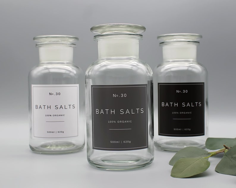 Clear Glass Apothecary Bath Salts Jar 500ml With White Grey Etsy