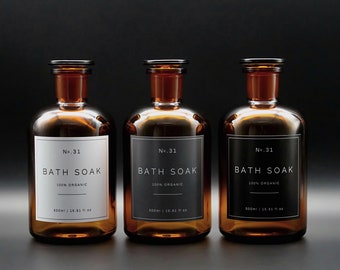 Amber Glass Apothecary Bath Soak Jar 500ml with White | Grey | Black Label - Eco-Friendly | Reusable | Urban | Industrial Bathroom Décor