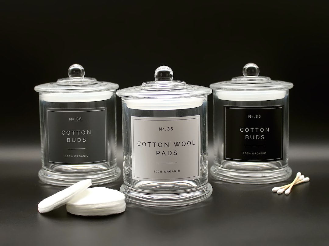 Cotton Buds Holder, Cotton Wool Pads Jar, Cotton Wool Balls Container