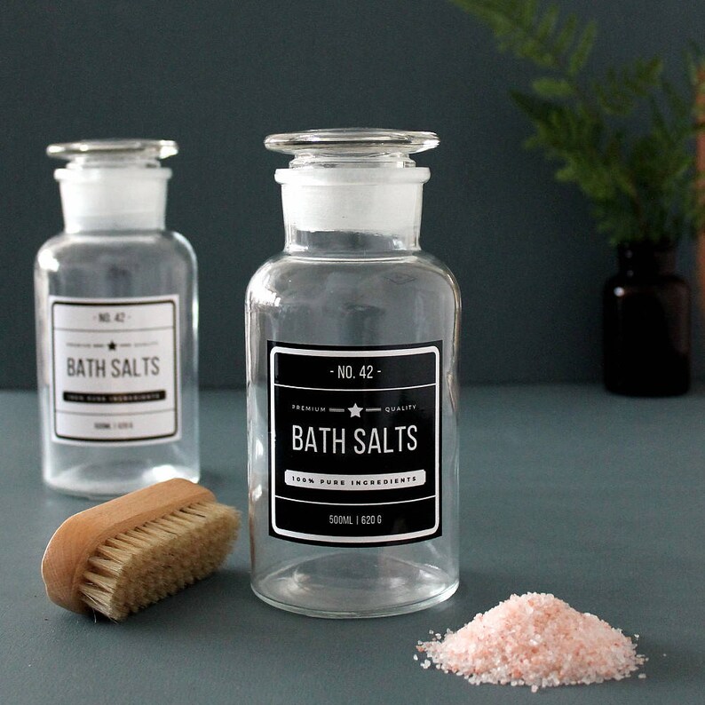 Clear Glass Vintage Style Apothecary Bath Salts Jar With Glass Etsy UK