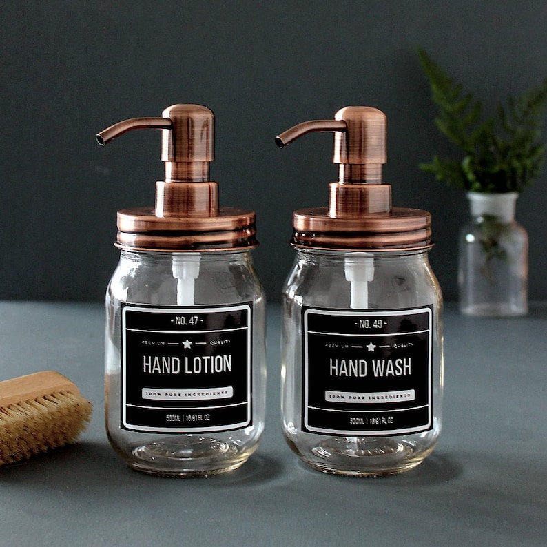 Copper Mason Jar Soap Lotion Dispenser 500ml with choice of Etsy