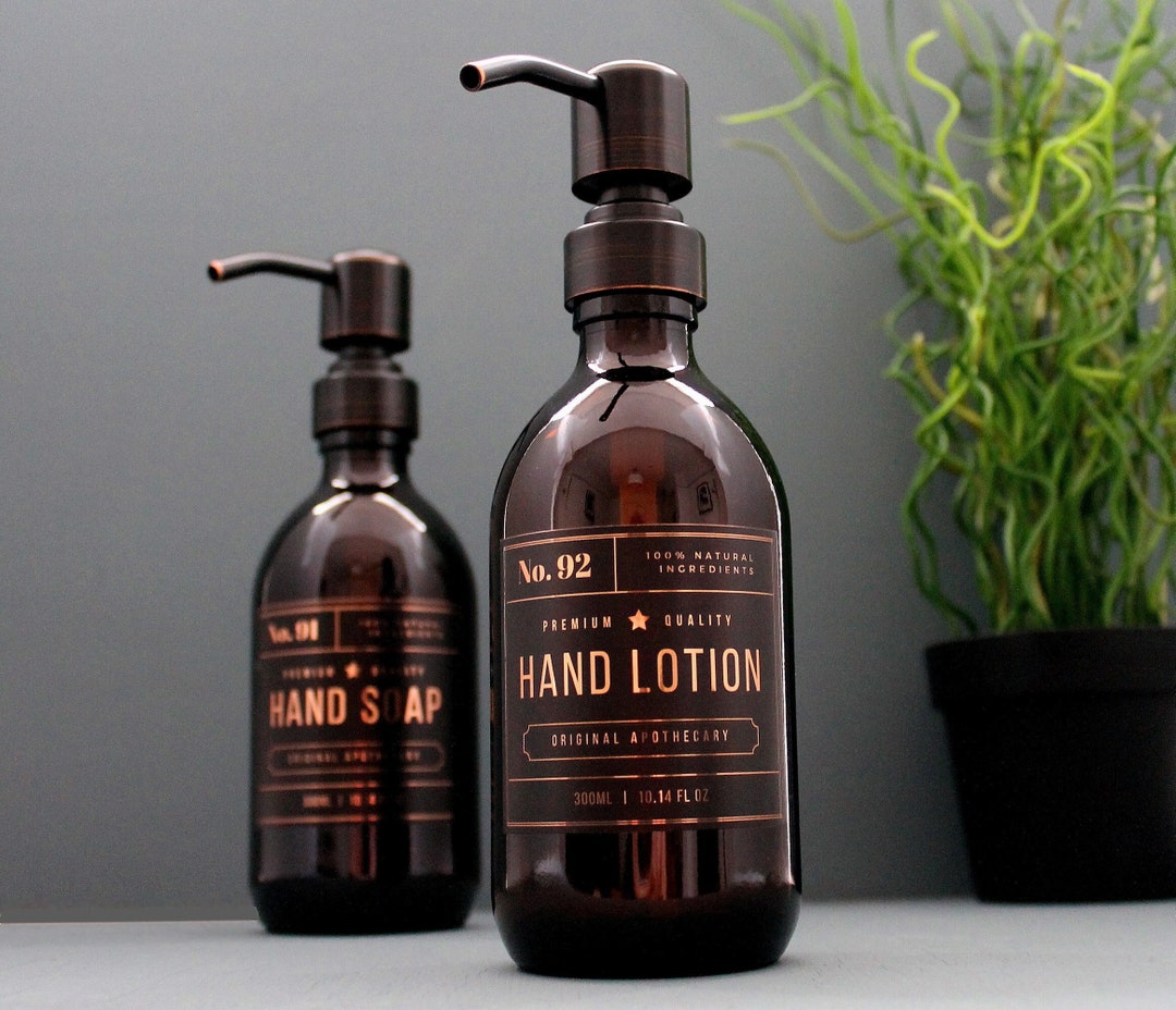 Reusable Amber Glass Bottle, Lotion Pump Dispenser With Rose Gold