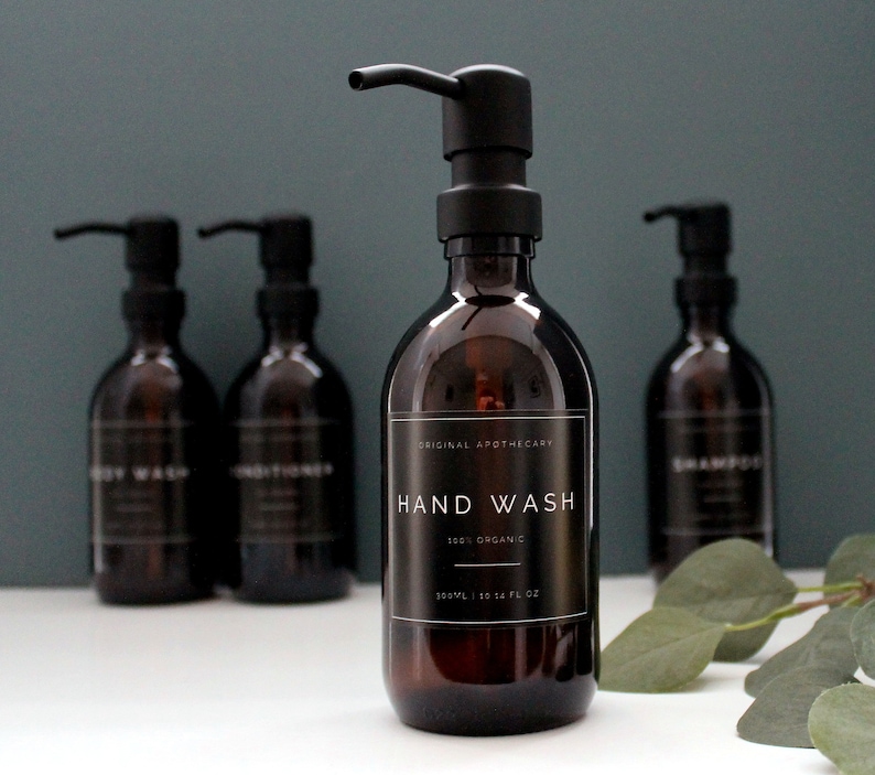 Amber Glass Soap Dispenser Bottle Hand Wash Shampoo Etsy