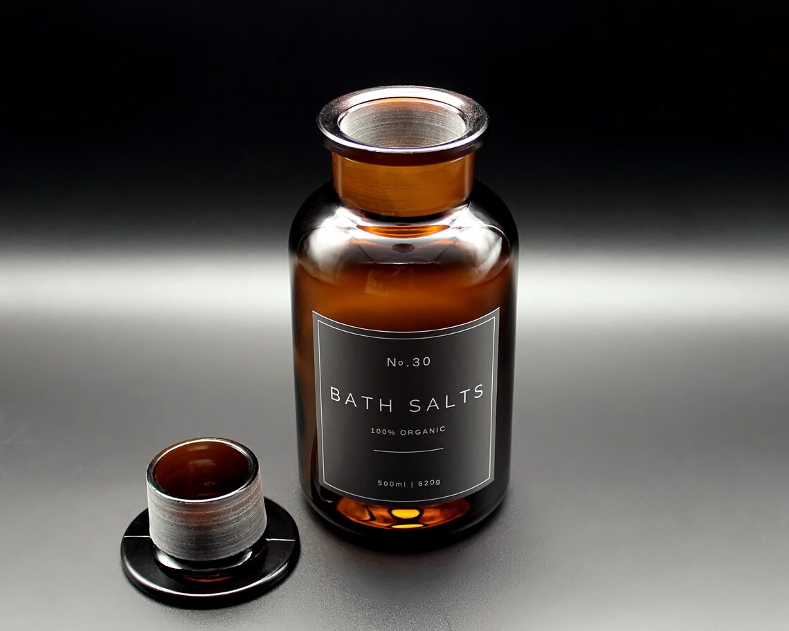 Amber Glass Apothecary Bath Salts Jar 500ml With White Grey Etsy