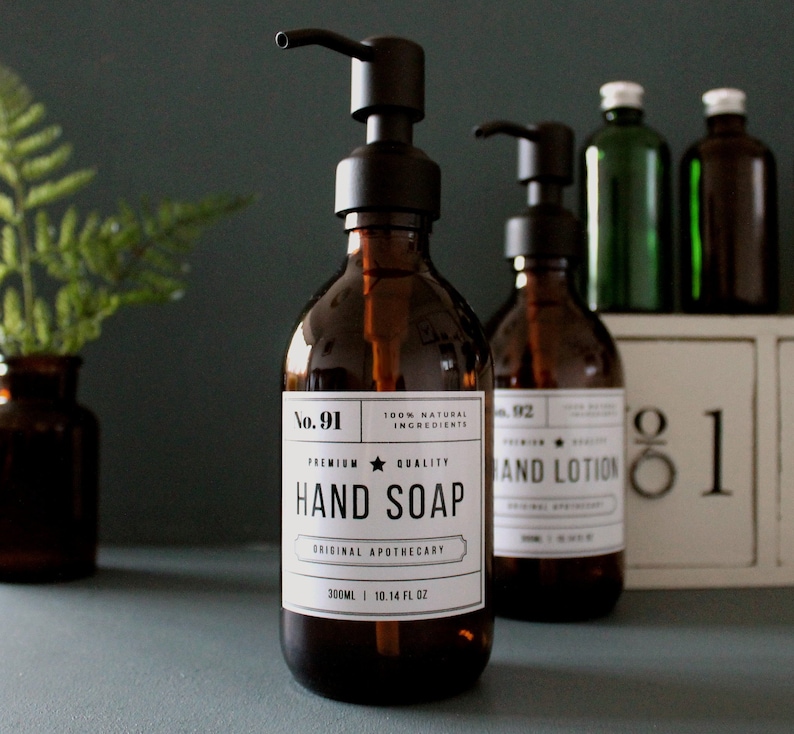Amber Glass Dispenser Bottle Hand Soap Hand Lotion Etsy