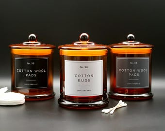 Frasco de vidrio ámbar para baño: contenedor para guardar bolitas de algodón, compresas y bastoncillos.