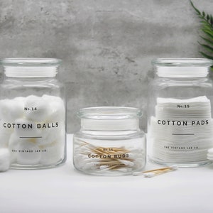 Clear Glass Cotton Buds Holder, Cotton Wool Pads Jar, Cotton Wool Balls Container, Hotel Bathroom Storage Jars