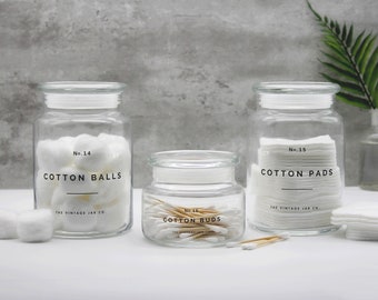 Clear Glass Cotton Buds Holder, Cotton Wool Pads Jar, Cotton Wool Balls Container, Hotel Bathroom Storage Jars