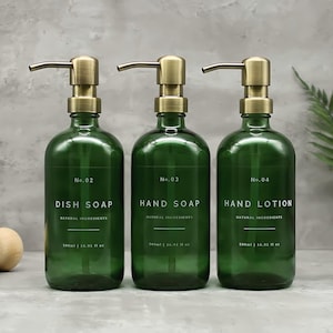 Nachfüllbare grüne Glas Seifenspender Flasche: Messing Pump, Dish Soap, Hand Wash, Lotion