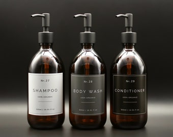 Shampoo Flasche | Nachfüllbarer Braunglas Seifenspender für Shampoo, Conditioner, Body Wash mit schwarzer Metall-Pumpe | Eco Nachfüllung, Badezimmer