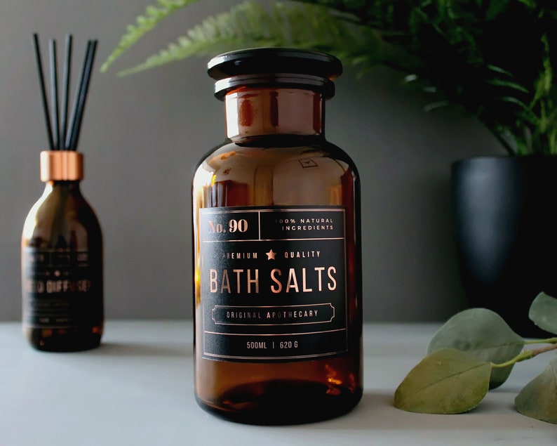 Amber Glass Apothecary Bath Salts Jar 500ml 16oz With Copper Etsy