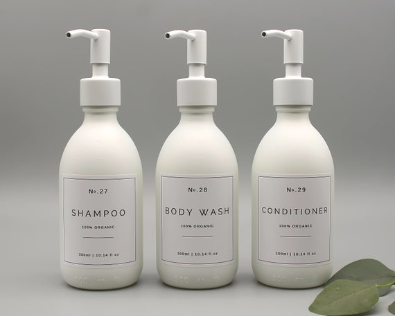 Flacone dispenser per shampoo, balsamo e bagnoschiuma in vetro bianco opaco  -  Italia