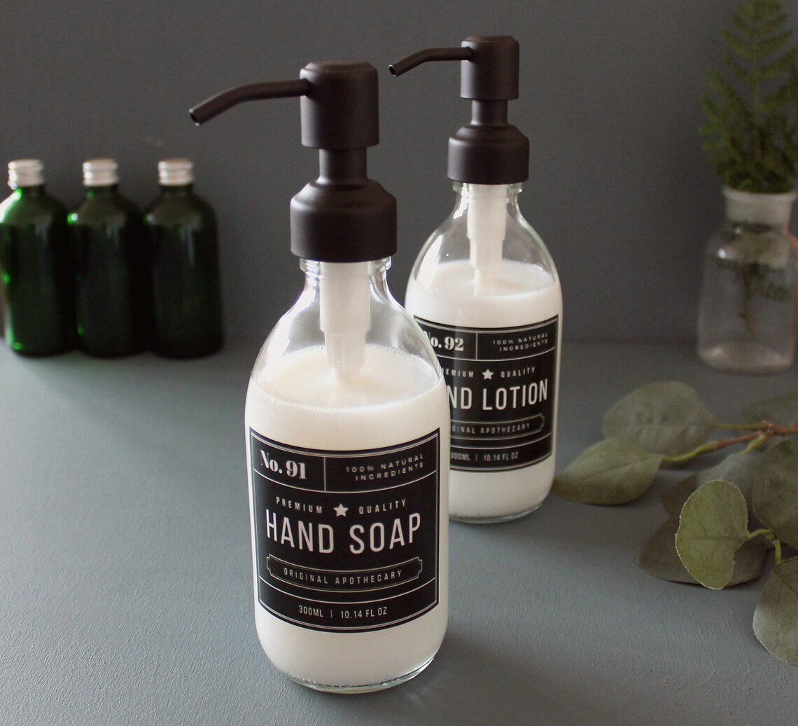 Clear Glass Apothecary Dispenser Bottle Hand Soap Lotion Etsy