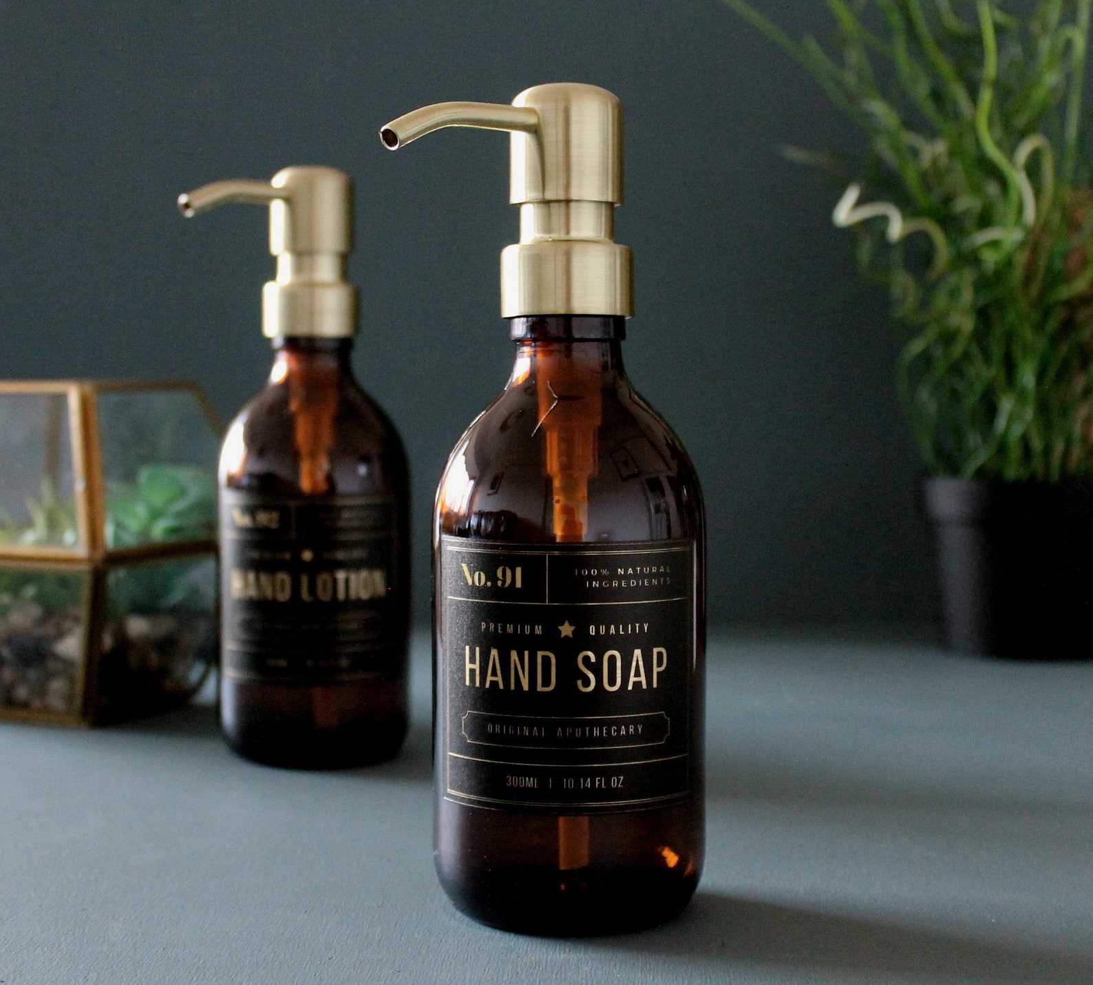 Amber Glass Hand Soap Hand Lotion Dispenser Bottle With Etsy UK