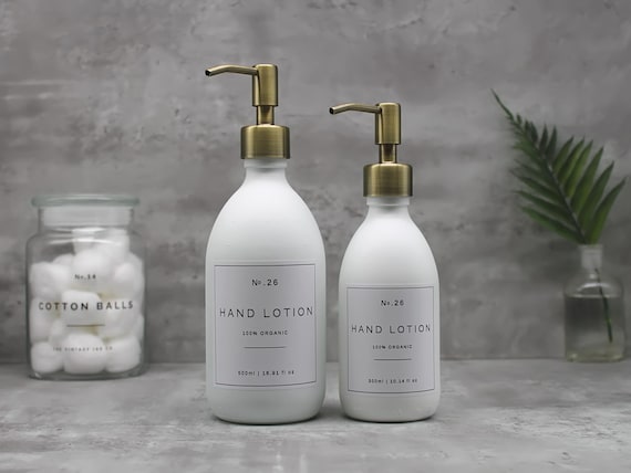 Matte White Glass Soap Dispenser Bottle : Brass Gold Pump, Refillable
